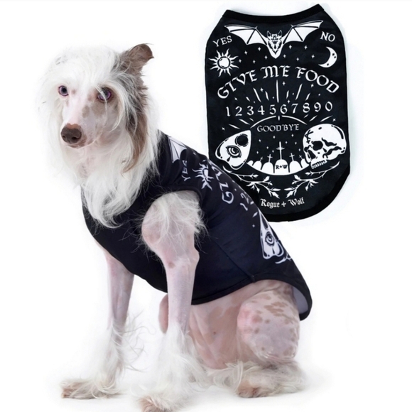 Rogue + Wolf ✦ “Give Me Food” Ouija Pet Vest ✦ Gothic Black White Vegan Dog Cat - Picture 4 of 6